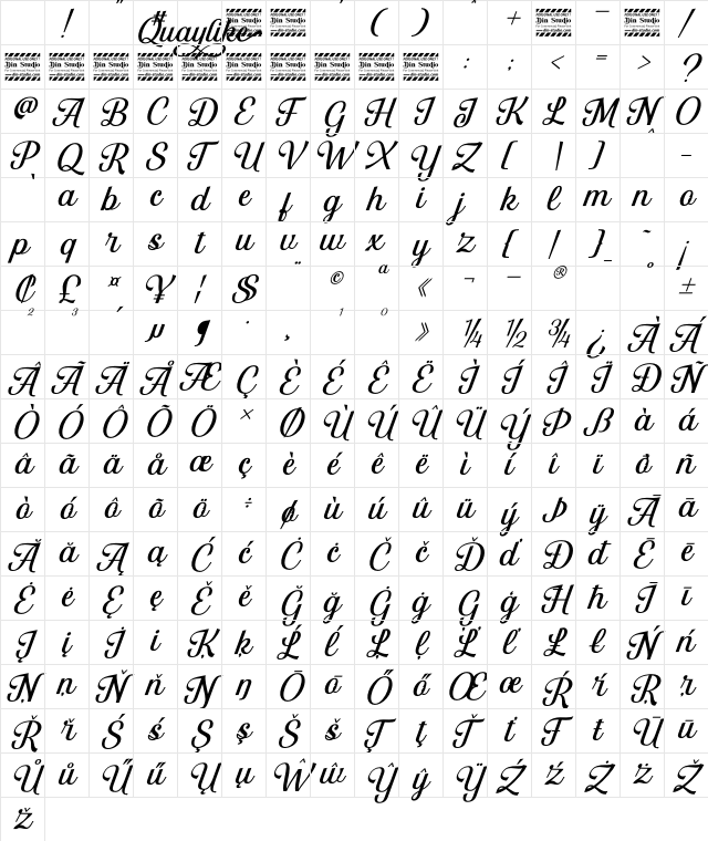 Quaylike personal use Regular Character Map Quaylike personal use Regular Character Map