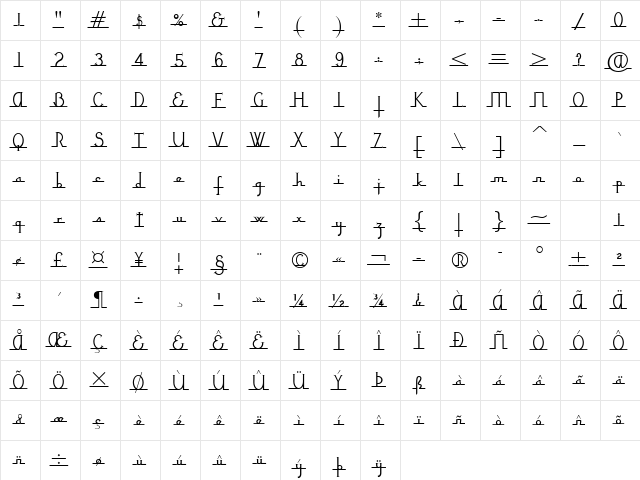 NixonScript Regular Character Map