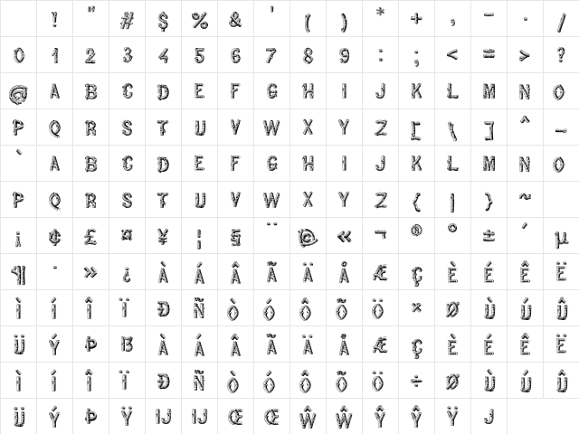 WoodWorks Plain Regular Character Map