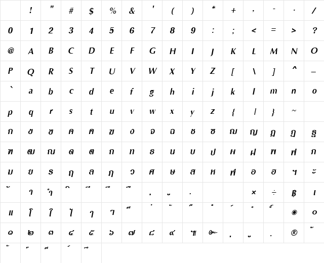 PSL-Asadong Bold Italic Character Map PSL-Asadong Bold Italic Character Map