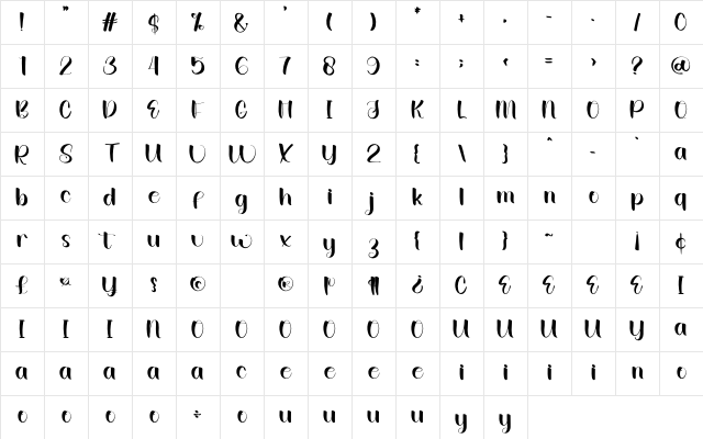 Baby  Milk Regular Character Map