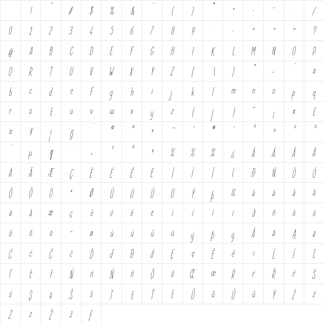 Elegant Sans Light Italic Character Map Elegant Sans Light Italic Character Map