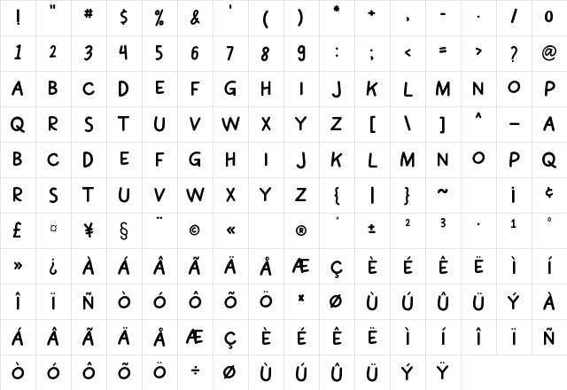 Quirky Sans Regular Character Map