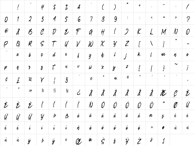 Seconds Regular Character Map