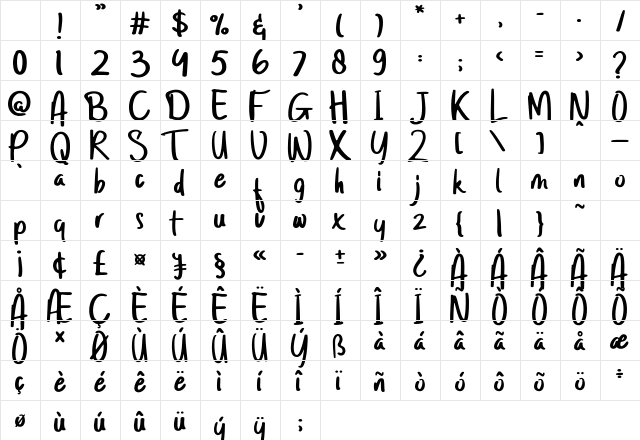 Twenty Senja Regular Character Map