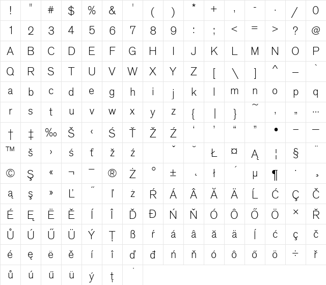 AcciuTEELig Regular Character Map