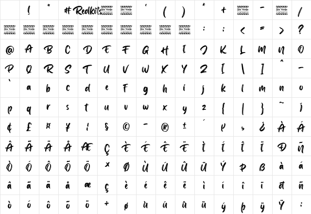 Redkits Personal Use Regular Character Map Redkits Personal Use Regular Character Map