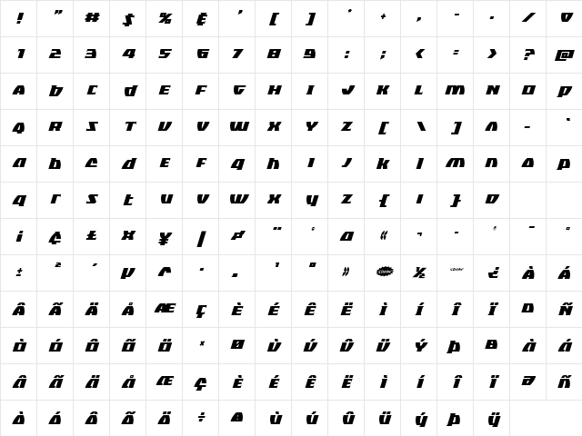 Black Bishop Condensed Italic Condensed Italic Character Map
