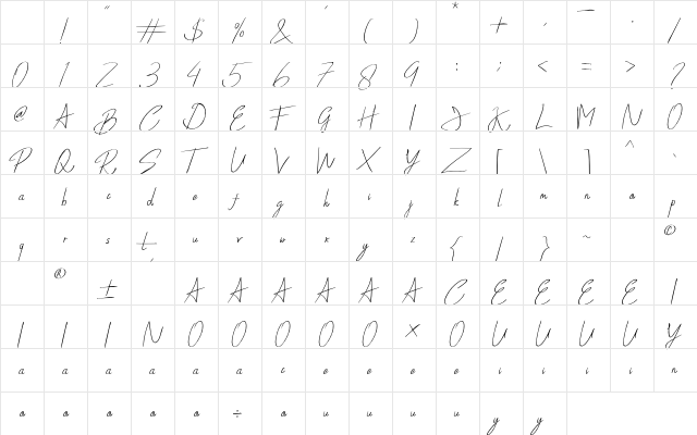 Synthia Regular Character Map