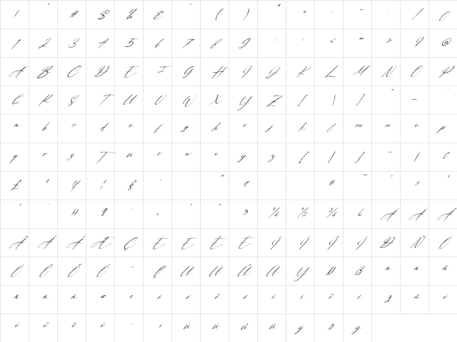 Alexandria Italic Regular Character Map