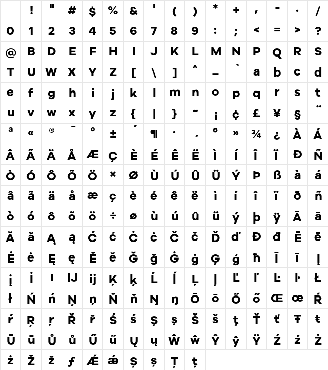 Galyon Bold Bold Character Map
