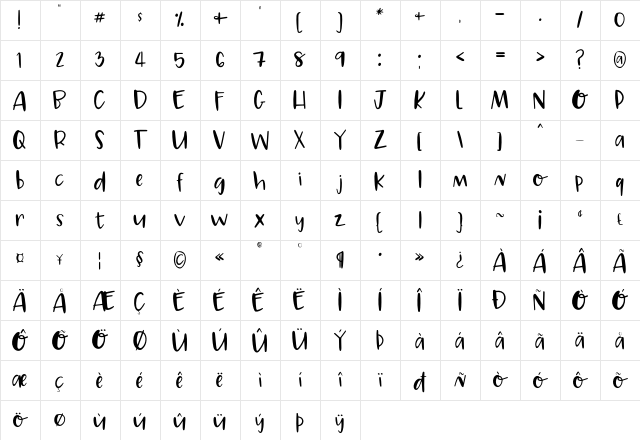 Marley Regular Character Map Marley Regular Character Map