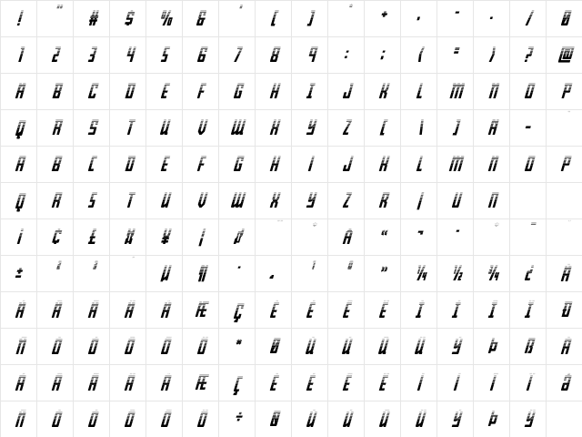 Young Patriot Two-Tone Italic Italic Character Map