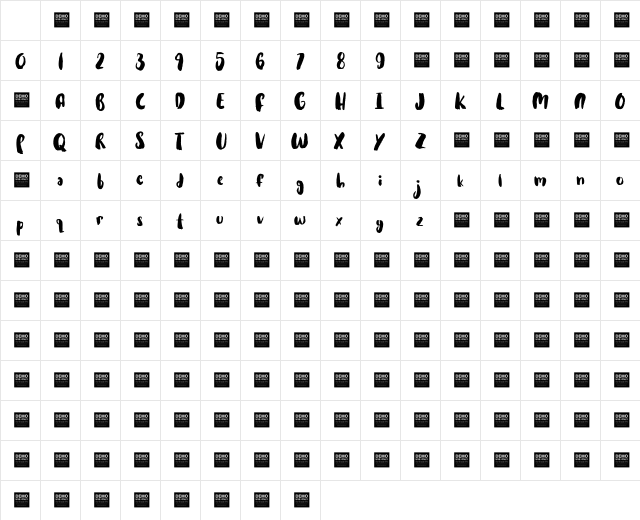 Hot Cakes - Demo Bold Character Map