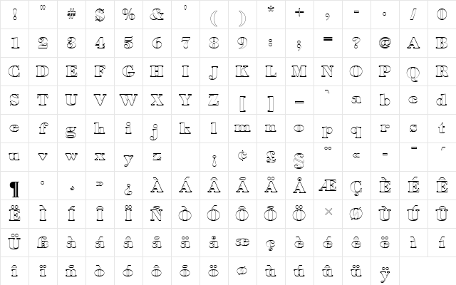 BodoniAntTBolOu1 Regular Character Map BodoniAntTBolOu1 Regular Character Map