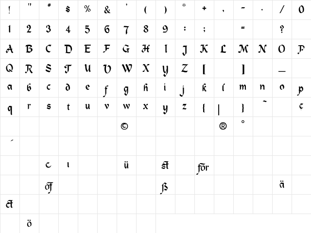 PCSeidleburg Regular Character Map PCSeidleburg Regular Character Map