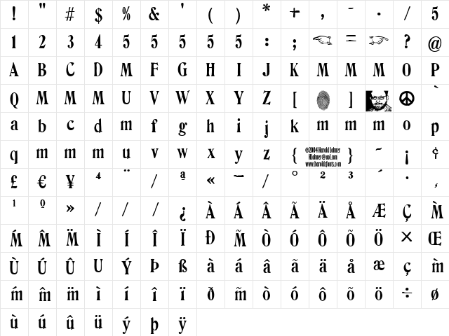 Columbia StampDemo Regular Character Map Columbia StampDemo Regular Character Map