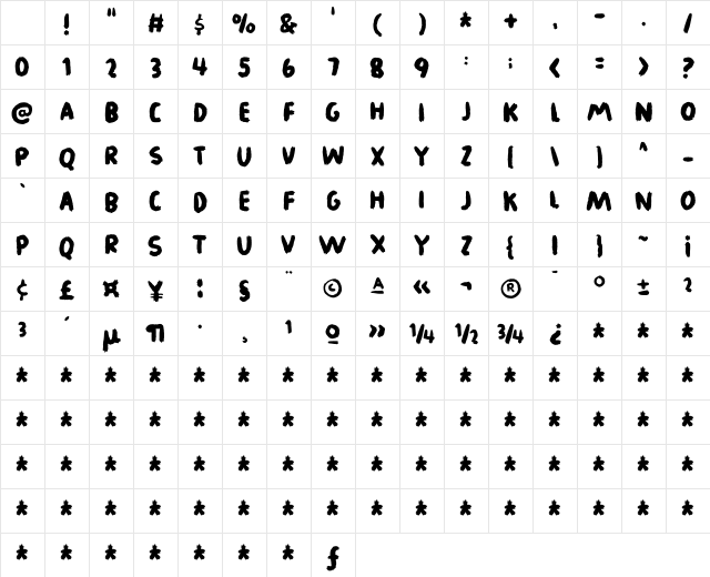 Legwork DEMO Regular Character Map