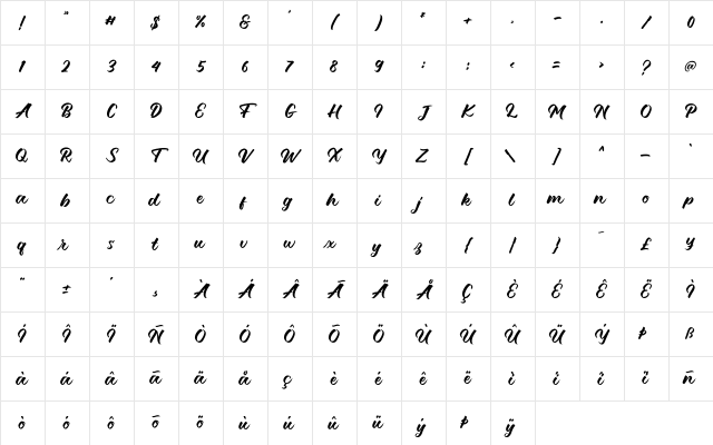 Debutan Brush Script Regular Character Map Debutan Brush Script Regular Character Map