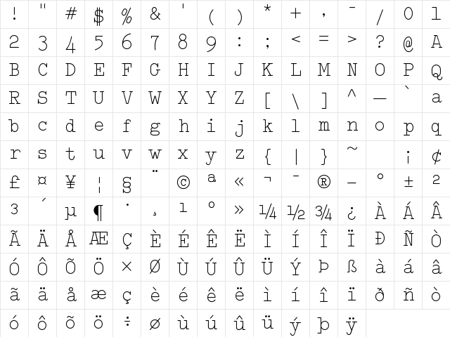 Typo Writer Light Demo Regular Character Map