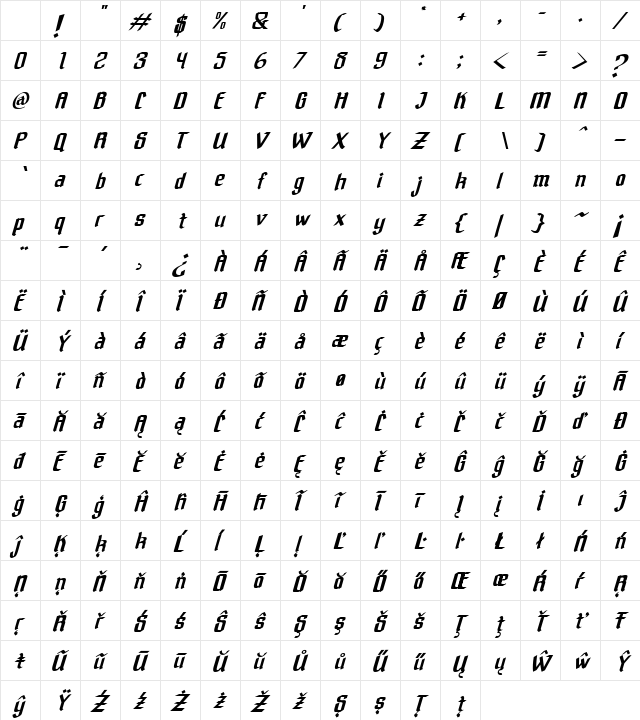 Kalufa Italic Character Map Kalufa Italic Character Map