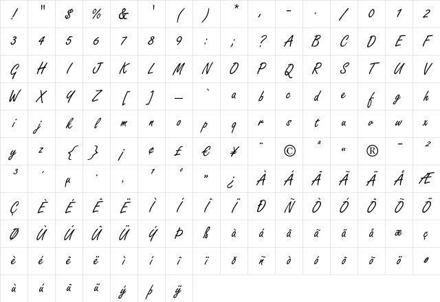Freestyle Script LT Regular Character Map