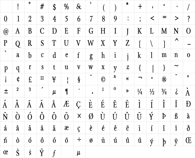 ArrayCondensed Bold Character Map ArrayCondensed Bold Character Map