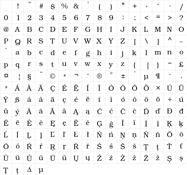ITC Bookman CE Light Character Map ITC Bookman CE Light Character Map