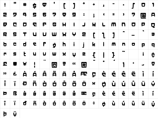 Elektron Bold Character Map