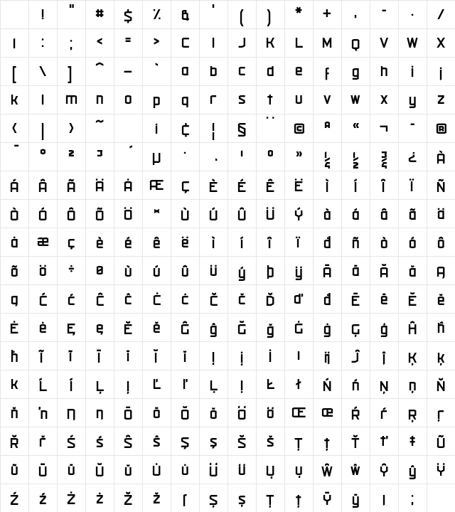 Militech Regular Character Map