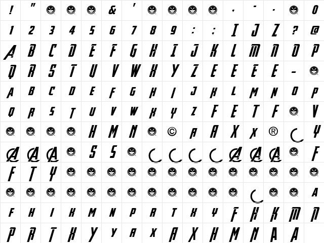 Avengeance Heroic Avenger Italic Character Map