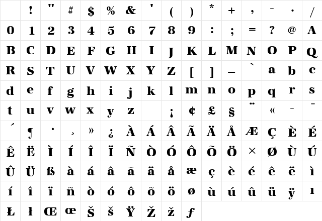 URWAntiquaTExtBolRo1 Regular Character Map URWAntiquaTExtBolRo1 Regular Character Map
