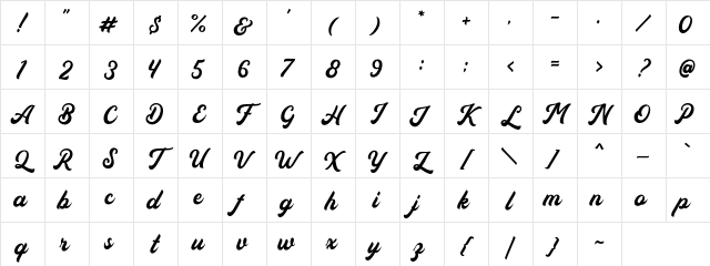 Auckland Script Free Regular Character Map