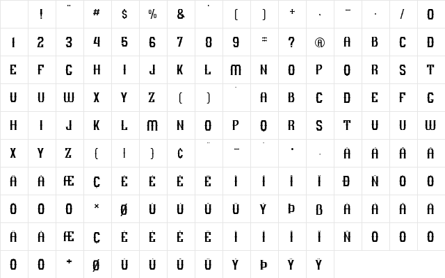 GRAM 01 Regular Character Map GRAM 01 Regular Character Map