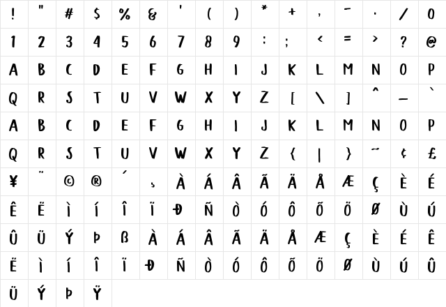Blodders Regular Character Map Blodders Regular Character Map