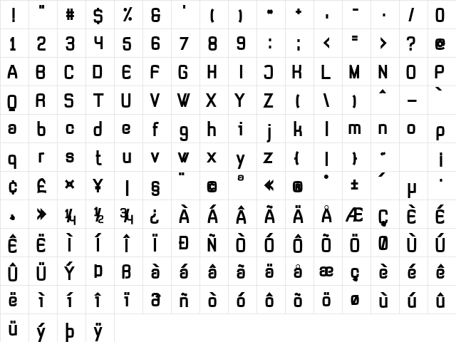 Tevegraphy Bold Character Map