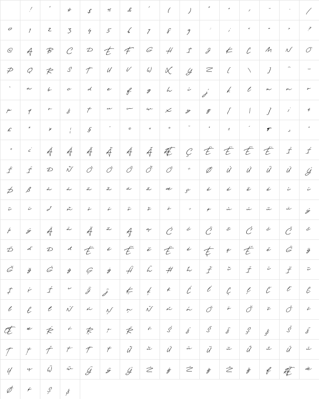 Ellie Script Regular Character Map Ellie Script Regular Character Map