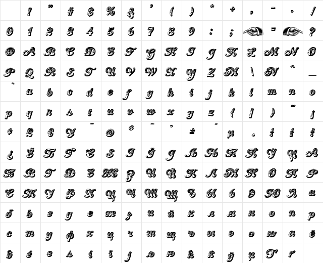Country Western Script Regular Character Map Country Western Script Regular Character Map