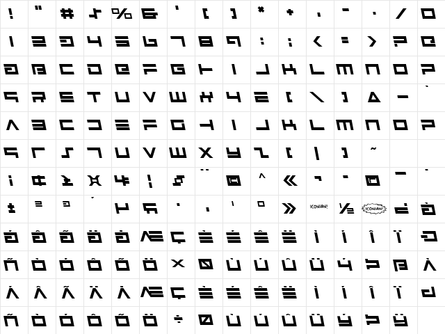 Avenger Leftalic Regular Character Map Avenger Leftalic Regular Character Map