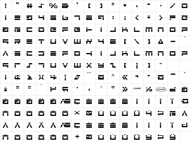 Avenger Laser Regular Character Map
