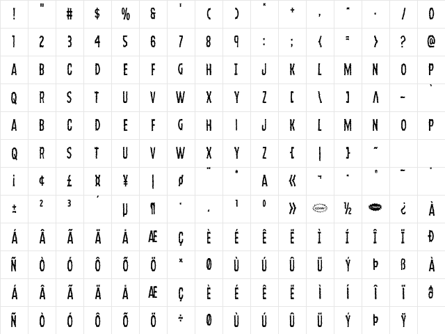Ampire Condensed Condensed Character Map