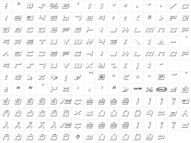 Avenger Shadow Italic Italic Character Map
