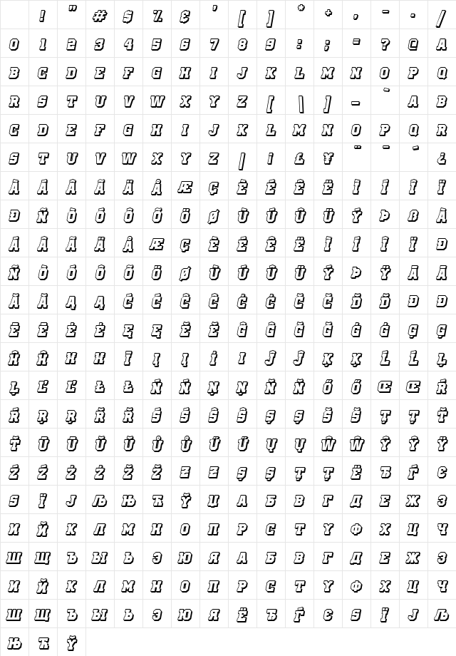 Old School United Shadow Italic Character Map