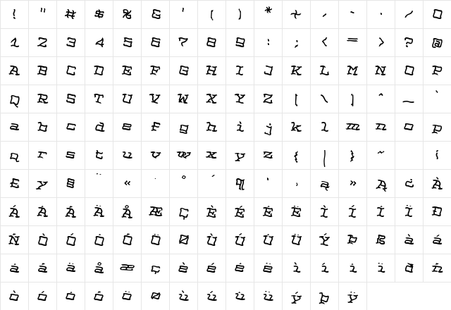 NoPainRight Bold Character Map