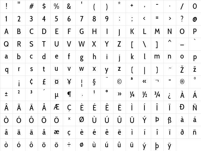 Cabin Condensed Regular Character Map