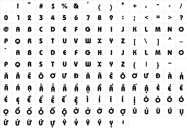 .VnBahamasBH Bold Character Map
