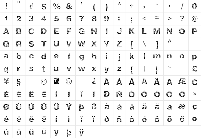 ZRex Regular Character Map ZRex Regular Character Map