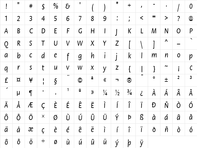 FloraCnd Normal Character Map FloraCnd Normal Character Map
