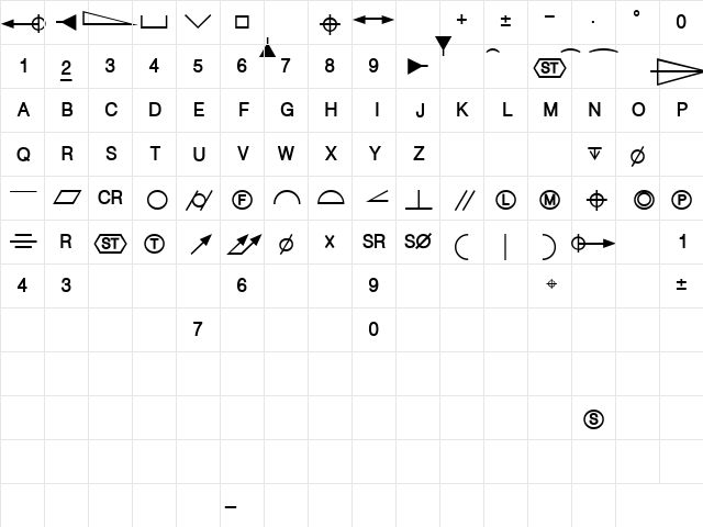 P22 GDT NoFrames Regular Character Map
