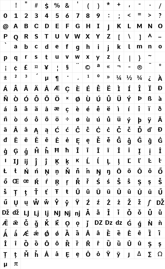 Comme Bold Character Map Comme Bold Character Map